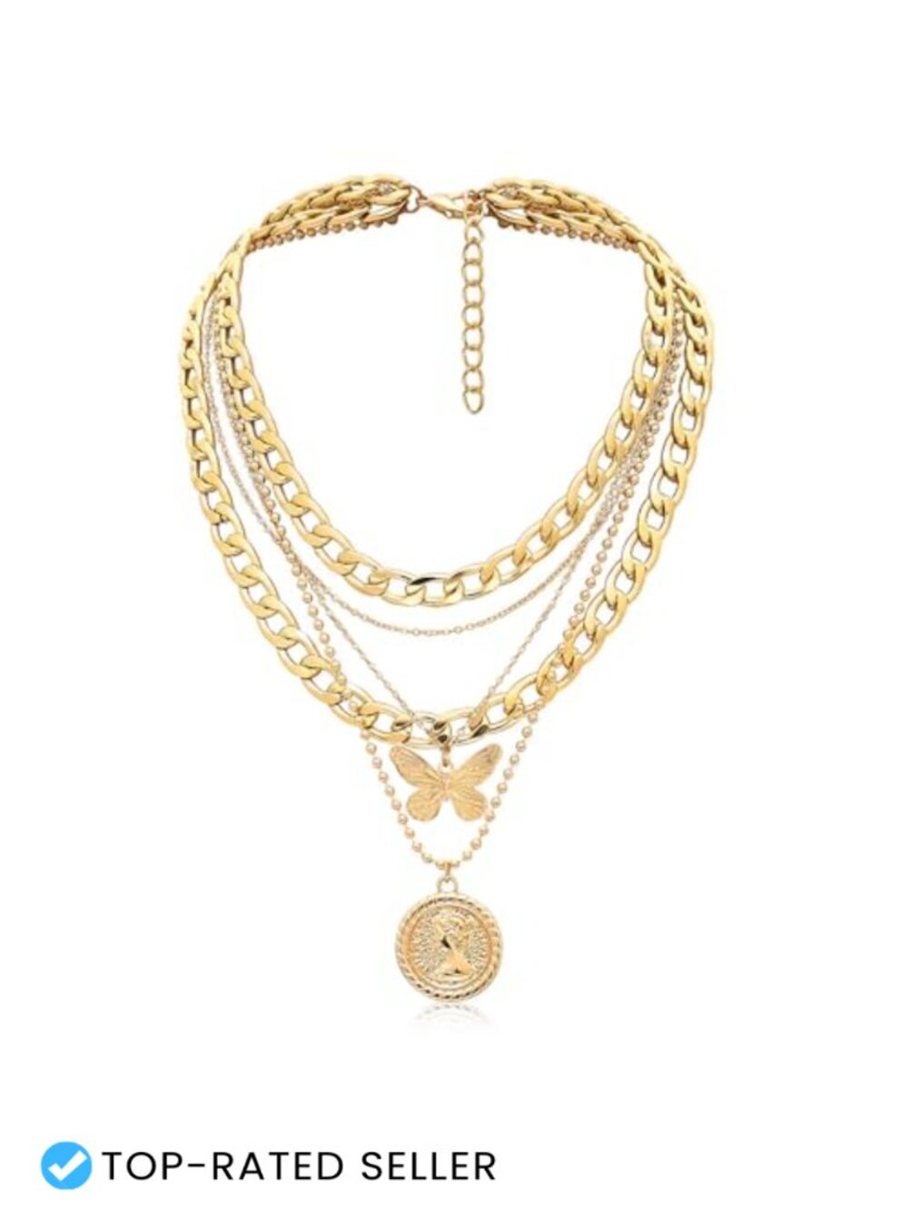 Layered Gold Necklace Set for Women Chunky Coin Pendant 18.5"